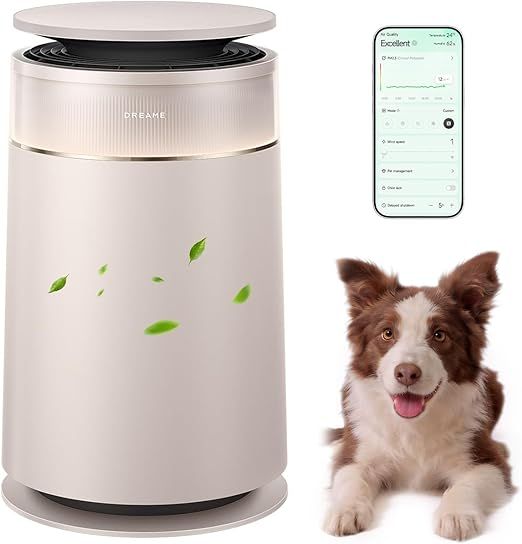 Dreame HEPA Air Purifier with Self-Cleaning Pet Hair, Suck Up Floating Cat Dog Hair Dander for Home Large Room, 4 Filters Smart Air Cleaner for Pet Odor Purification, APP & Voice Control, FP10-Beige