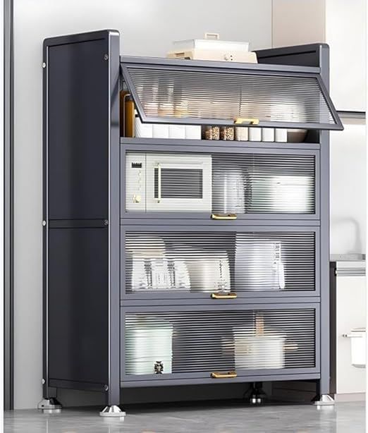 Zfmnoyev Kitchen Pantry Cabinet, Metal Freestanding Cupboards, Bookcase Storage Organiser, Storage Cabinet, Suitable for Living Room Bedroom (Color : Black, Size : 80x32x112cm)