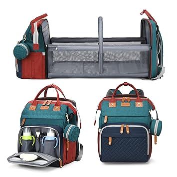 Jeryswet Baby Diaper Bags with Changing Station, Waterproof Large Capacity Diaper Bag Backpack for Moms Dads with USB Charging Port and Stroller Straps, Baby Shower Gifts, RGB