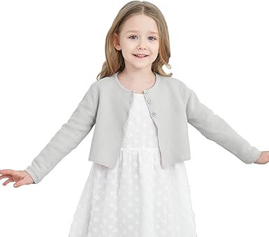 Girls' Long Sleeve Knitted Bolero Cardigan Kids Button Closure Shrug Sweaters Cropped Jacket Cover Up Tops