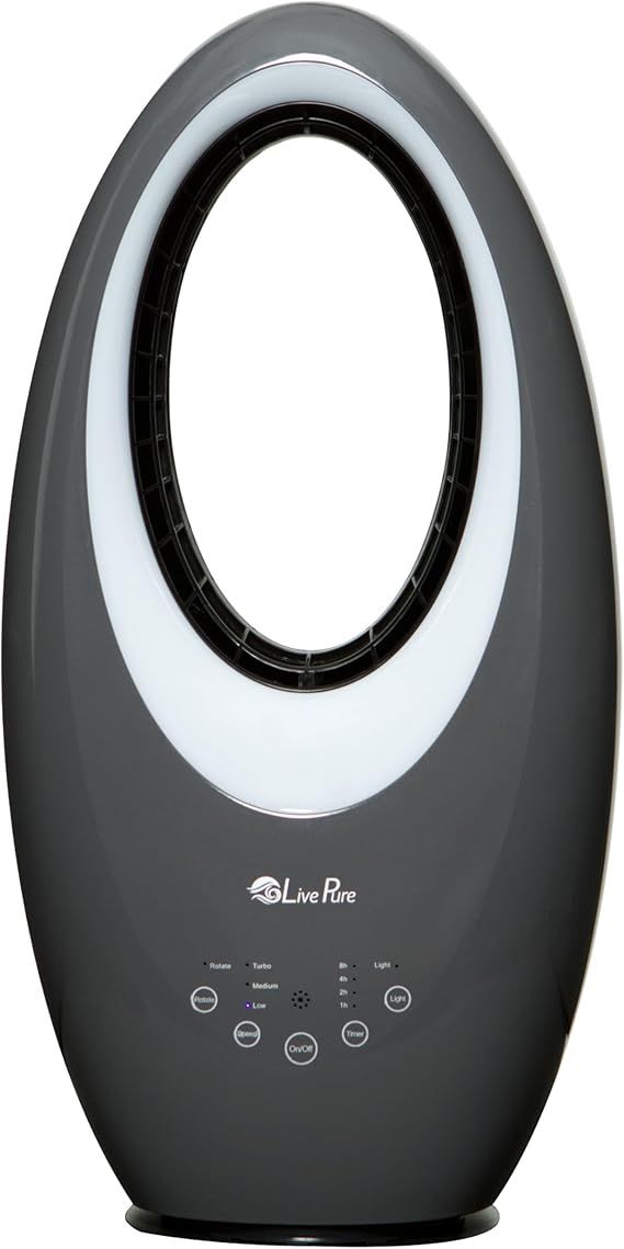 LivePure Bladeless Oscillating Fan w/Filter. 3-Speed Adjustment, Touch Control, Quiet Cooling Fan. Stand Up Fan for Bedroom, Office, Kitchen. Graphite
