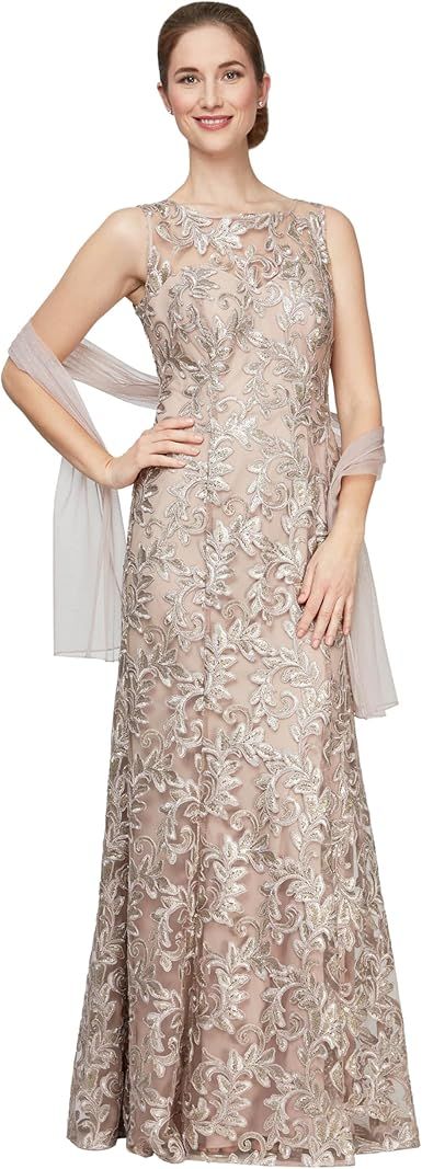 Alex Evenings Women's Long Sleeveless Mother of The Bride Dress with Shawl (Petite and Regular Sizes)