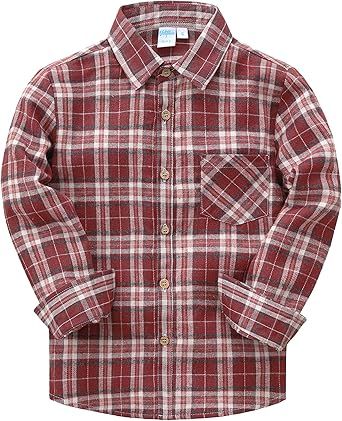 VATPAVE Boys Flannel Button Down Shirt Casual Long Sleeve Plaid Shirts 6-14 Years