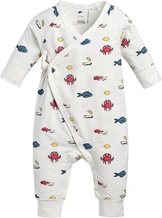 monica + andy Kimono Tie Long Sleeve One Piece, 100% Organic Baby Clothes for Girls & Boys, Preemie, Newborn & Infant