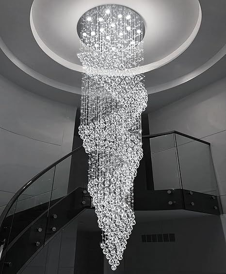 D40'' x H120'' Crystal Chandelier for Staircaes Glam Chandelier Large Raindrop Chandeliers LED Dimmable High Ceiling Light Fixtures for Hallway Foyer Silver