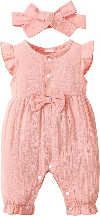 Renotemy Baby Girl Clothes Romper Infant Summer Bodysuit Outfits Cotton Linen Jumpsuits Newborn Essential Preemie Clothes