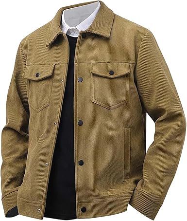 Adhdyuud Men's Corduroy Jacket Long Sleeve Casual Button Down Workwear Overshirt with Pockets