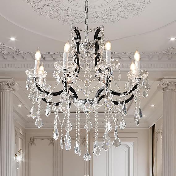 Modern Crystal Chandeliers, Black Chandelier Light Fixtures, 29''Candle Chandeliers for Staircase Hallway Living Room Entryway, 8 Lights