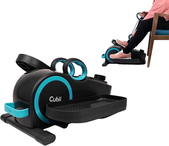 Cubii Total Body Under Desk Elliptical Bike with Built-in Upper Body Resistance Bands | Seated Exercise Machine - Arms + Legs Workout for Seniors & All Ages, 12 Resistance Levels, LCD Display