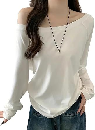 Women's Spring Solid Color Slant Collar Slim Off Shoulder Elegant Long Sleeve T-Shirt