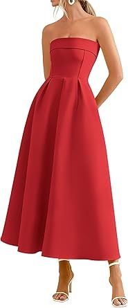 PRETTYGARDEN Cocktail Dresses for Women 2026 Summer Formal Elegant Tube Top Strapless Spring Wedding Guest Party Midi Dress