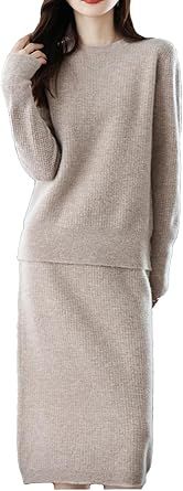 Women's Wool Knitted Sweater+Skirt Sets Two-Piece Sweater Set