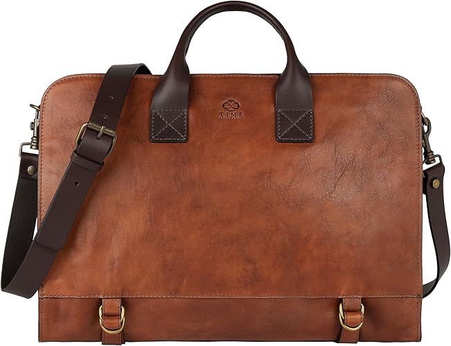 Time Resistance Leather Briefcase for Laptop Attache Case Messenger Bag for Men and Women