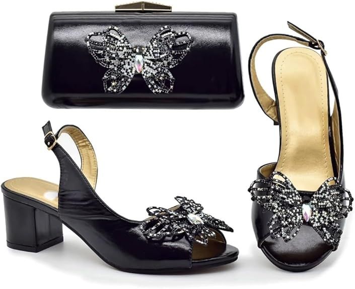 Glossy shoe bag set with European chunky heels and bow accessories