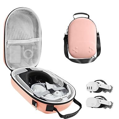 bibuks Hard Carrying Case Compatible with Oculus Meta Quest 3/3S,VR Headset Elite Strap and Touch Controller Accessories Carry Case,Hard Shell Travel Storage Bag (Pink)