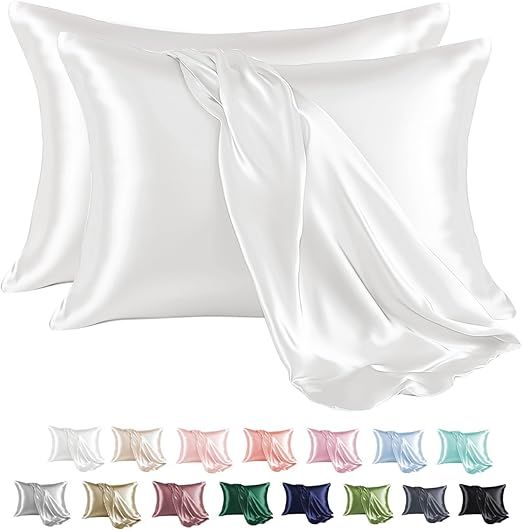MR&HM Satin Pillowcase for Hair and Skin, Silk Satin Pillowcase 2 Pack, Queen Size Pillow Cases Set of 2, Silky Pillow Cover with Envelope Closure (20x30, Ivory)