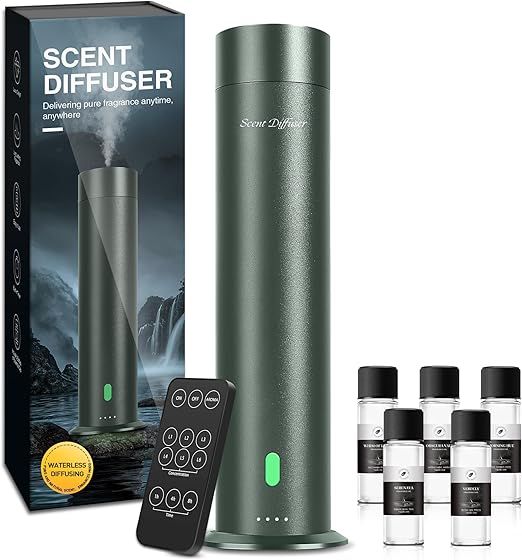 Waterless Scent Diffuser Starter Kit - 1000 Sq Ft Coverage, Hotel Scent Diffuser, Essential Oil Diffuser Large Room, Included 5 Scent Oils, Remote Control, SandGreen