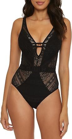 Becca Color Play One Piece Swimsuit, Plunge Neck, Crochet, Bathing Suits for Women