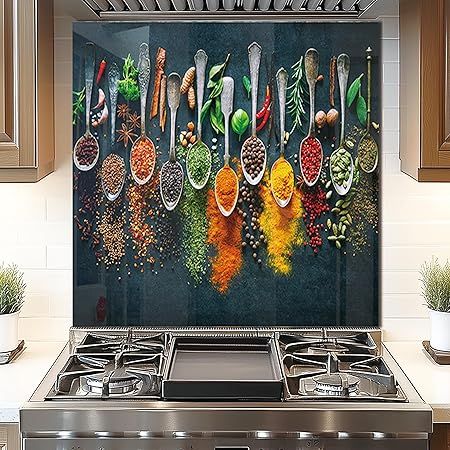 DAIFURONGE Tempered Glass Backsplash For Kitchen Behind Stove,Spice Stove Backsplash Top Cover,Easy to Clean Glass Splashback, Sink Cover Splash Guard,Home Kitchen Wall Decor (Art Deco 1, 30"x30"(76.2x76.2cm))