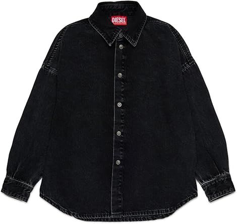 Diesel Boys' Black Denim Shirt with Oval D Maxi Logo