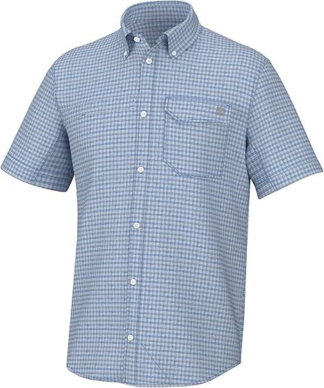HUK - Men's Tide Point Pattern Short Sleeve Shirt, Fishing Button Down