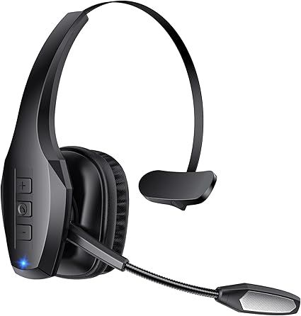 Trucker Bluetooth Headset, Wireless Headset with Mic, Bluetooth Headsets with Dual Noise Cancelling Microphone & Mute Button, 55Hrs Working Time PC Headsets for Cell Phones, Computer, Truck Driver