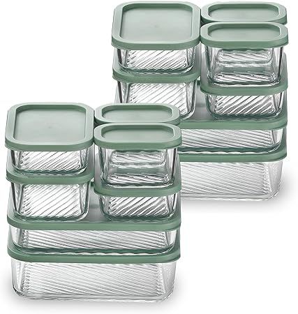 HOMBERKING 8 Pack Glass Meal Prep Containers 3 Compartment, 36oz Glass Food Storage Containers with Lids, Airtight Glass Lunch Bento Boxes, BPA-Free & Leak Proof (8 lids & 8 Containers) - Purple
