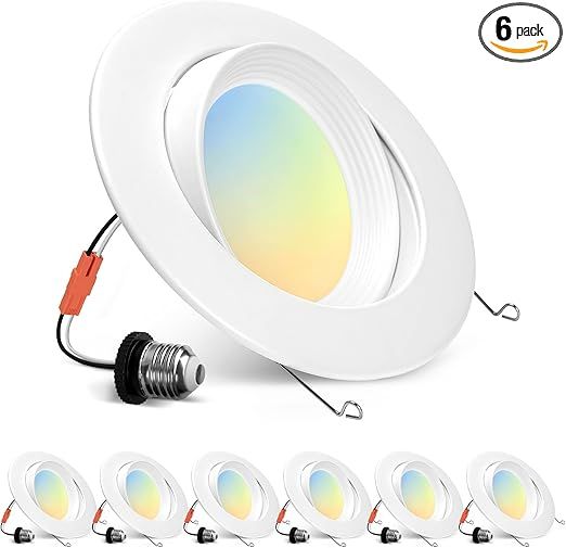 6 inch Retrofit Gimbal LED Recessed Lighting 360° Rotatable Swivel Lights Adjustable Eyeball Downlight Dimmable 5CCT Selectable 2700K-6000K, 1700LM, 15W Retrofit Can Lights, White 6 Pack