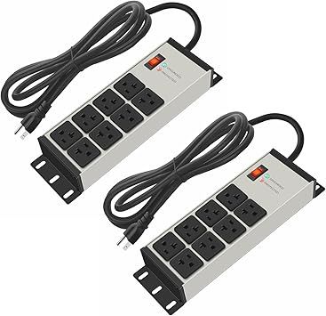 CCCEI 2PCS Heavy Duty Power Strip Surge Protector 20 AMP, 8 Outlets 12 Gauge Industrial Shop Garage Metal Multiple Outlets, 6 FT Extension Cord 5-15P Adapter High Amp 6-20R T-Slot 20a for Appliance