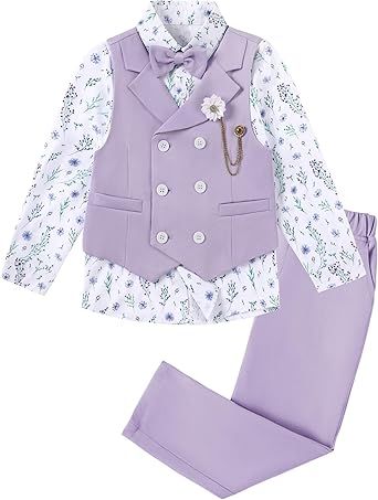 DISAUR Boys Suits Toddler Tuxedo Suit Wedding Ring Bearer Outfit Vest Pants Dress Shirt Bowtie Boutonniere for 2-8 Years