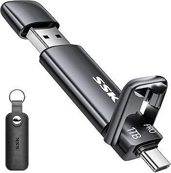 SSK 1TB USB C Thumb Drive up to 1000MB/s,Fast Flash Dual Drive,External Portable SSD Drive Type C+USB A 3.2 Gen 2 Flash Drive,USB C Memory Stick for iPhone 15/PS4/Android Phone/Tablet/Windows/Mac