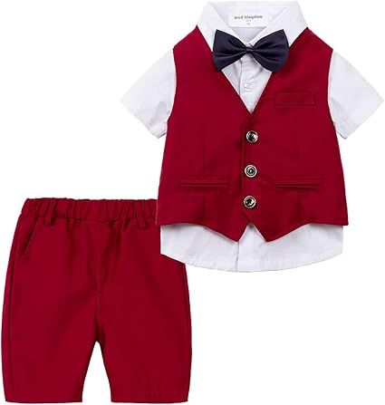 Mud Kingdom Boys Suit 4 Piece Dress Shirt Vest Shorts Set with Bow Tie 2-8 Years
