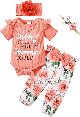 SUNNY PIGGY Newborn Infant Baby Girl Clothes Ruffle Romper Toddler Girl Floral Cotton Pant Sets Girls Clothing Outfit