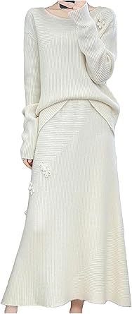 Women Long Skirt Wool Sweater Set Women Two Piece Set
