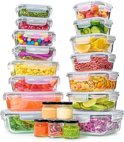 40pc Set Glass Food Storage Containers & Bowls with Airtight Lids - Leakproof BPA-Free Meal Prep Airtight Stackable Lunch Boxes, Kitchen Pantry & Storage Organizers - Microwave Freezer Dishwasher Safe