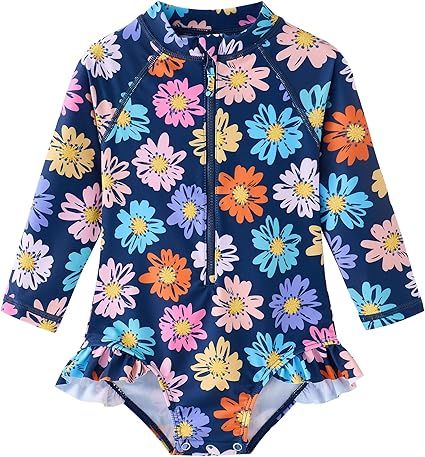 UMELOK Baby Girls' One Piece Swimsuit Rash Guard Swimwear Long Sleeve with UPF 50+ Sun Protection