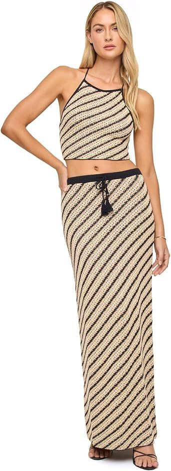 L*Space Bianca Skirt for Women, Fitted Crochet Midi with Adjustable Waist, Neutral Colors, 100% Cotton