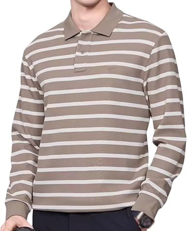 Striped Casual Men's Polo Shirts, Ribbed Cuff Turn-Down Collar T-Shirt, for Sports