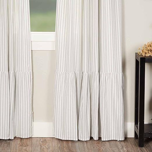 Piper Classics Timeless Ticking Ruffled Panel Curtains, Set of 2, 96" Long, Soft White and Gray Ticking Stripes, Vintage Farmhouse Chic Drapes