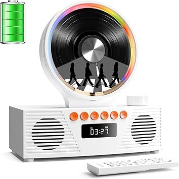 Retro Portable CD Player for Home Decor, CD Player with Speakers, Bluetooth/Battery/Remote, Desktop Vintage CD Players for Kids to Seniors, Combo with Radio/USB Driver/Stereo Sound/AUX/Timer