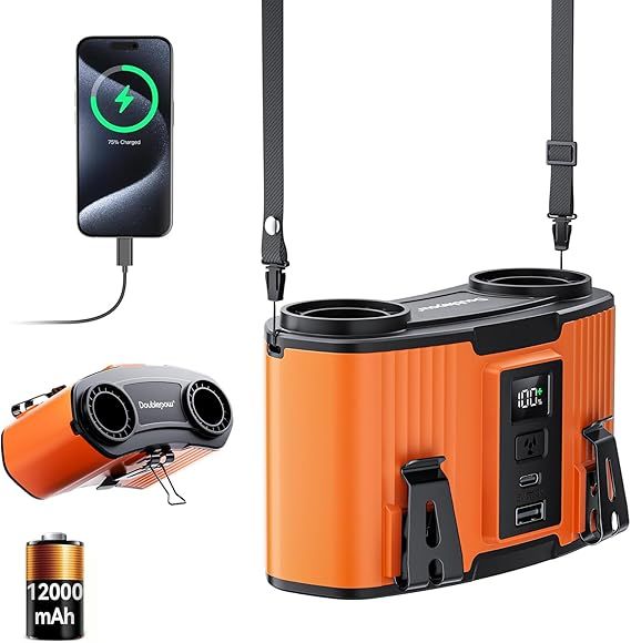 12000mAh Portable Waist Fan, Dual Waist Fan, USB Rechargeable Clip On Belt for Working, Dual Air Ducts Motors, 10 Speeds & 20H, Wearable Neck Fan Cooling for Camping, Outdoor, Travel (Orange)