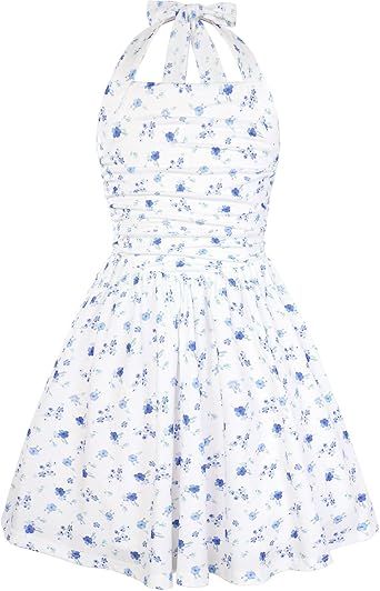 GRACE KARIN Girls Floral Summer Dress Spring Holiday Beach Party Sundress Halter Neck Tie Backless Dresses 7-14 Years