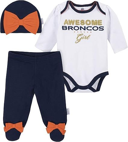 Gerber NFL baby girls 3 Pack Bodysuit Registry Gift Set Footed Pant and Cap