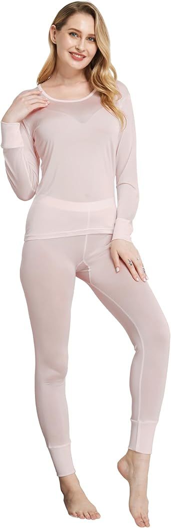 Viamulion Women's Pure Mulberry Silk Knitted Thermal Underwear Set