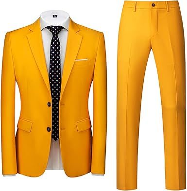 Cambkatl Men's 2 Piece Blazer Suits Slim Fit Two-Botton Suit Jacket & Pants Set Wedding Formal Business Tuxedo Outfits