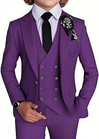 Boy's 4 Piece Suit Slim Fit Suit One Button Formal Wedding Suits Prom Dress Suit with Tie