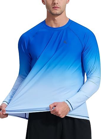 Mens Swim Shirts UPF 50+ Sun Protection Quick Dry SPF Rash Guard Outdoor Beach Fishing T Shirts
