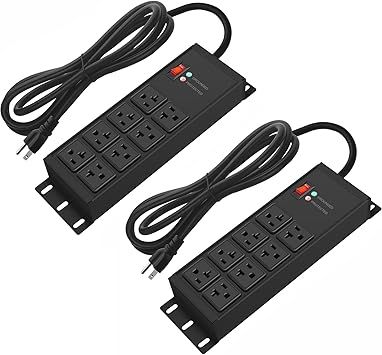 CCCEI 2PCS Heavy Duty Power Strip Surge Protector 20 AMP, 8 Outlets 12 Gauge Shop Garage Metal Multiple Outlets, 6 FT Extension Cord 5-15P Adapter High Amp 6-20R T-Slot 20a for Appliance Black.