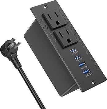 Conference Recessed Power Strip USB C Fast Charging,Furniture Recessed Outlet,Table Power Strip,Flush Mount for Side Table (Black, 65W USB-C Ports)