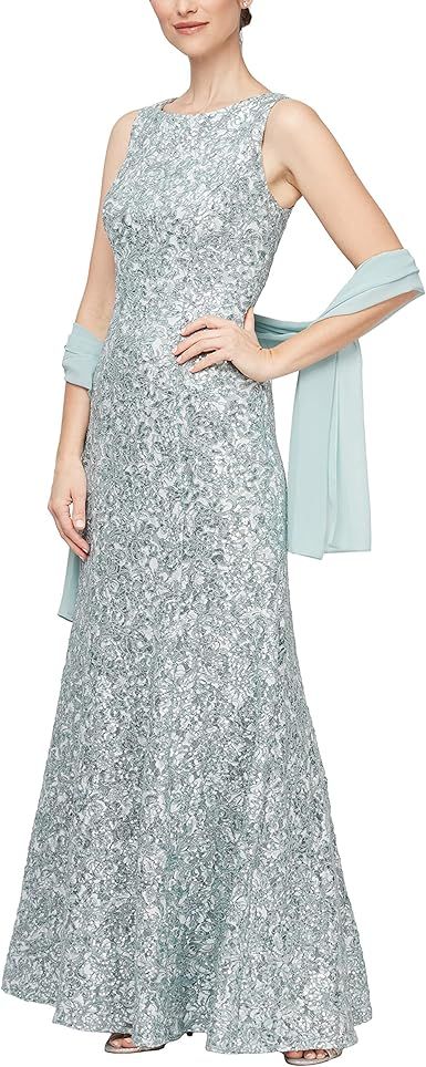 Alex Evenings Women's Long Sleeveless Mother of The Bride Dress with Shawl (Petite and Regular Sizes)